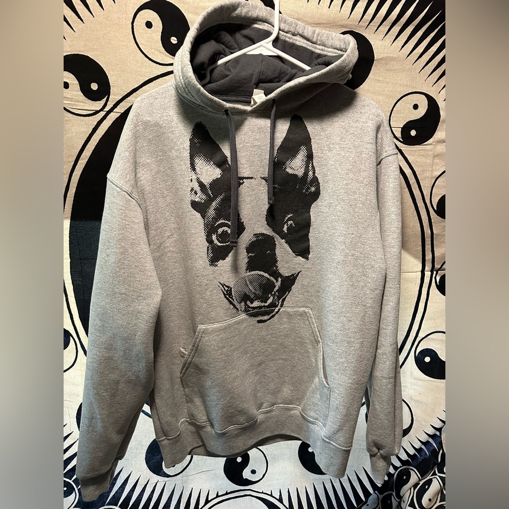 Boston Terrier Smile Clevotine Brand Grey Hoodie Large